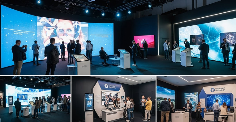 Hybrid Event LED Wall Rental LED display used for hybrid conference with remote and in-person audiences.